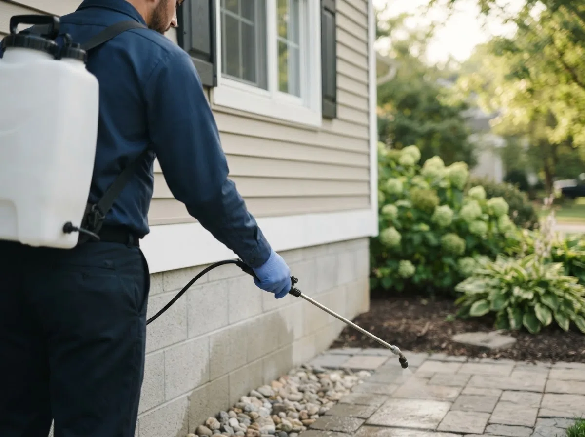 Pest control technician inspecting a home in Oak Hill, NY